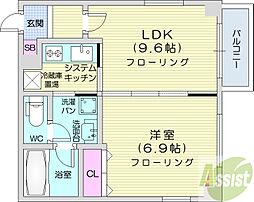COMFORIA北三条 1LDKの間取図画像