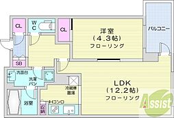 プライムメゾン南2条 1LDKの間取図画像