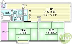 アパートメンツ松田B 2LDKの間取図画像
