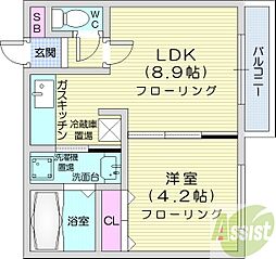 ルーエ北円山 1LDKの間取図画像