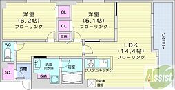 RESIDIAKITA-SANJO 2LDKの間取図画像