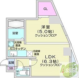 パークヒルズ中央411 1DKの間取図画像
