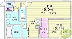 Riz発寒 1LDKの間取図画像