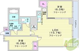 サムティタワーN26 2LDKの間取図画像