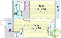 アルファスクエア北18条 1DKの間取図画像