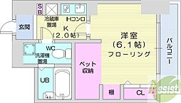 アルファスクエア大通 1Kの間取図画像