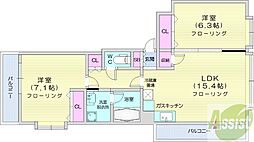 メープル円山 2LDKの間取図画像
