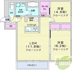 札幌市豊平区豊平一条4丁目マンション 2LDKの間取図画像
