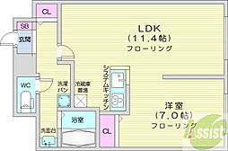 クロスポイント 1LDKの間取図画像