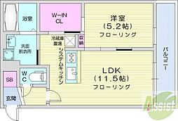 ブリーゼ中の島 1LDKの間取図画像