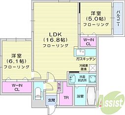 クオリア元町 2LDKの間取図画像