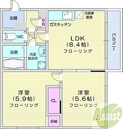 エルクレスト 2LDKの間取図画像