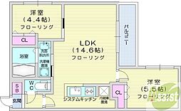 ブランシャール宮の沢 2LDKの間取図画像