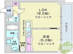 メープル元町 1LDKの間取図画像