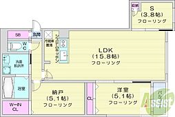 センターフィールド宮の森 2SLDKの間取図画像