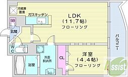 ビッグパレス中島公園リバーサイドB棟 1LDKの間取図画像