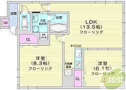 グラーナ1 2LDKの間取図画像