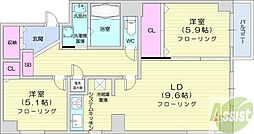 UURコート札幌南3条プレミアタワー 2LDKの間取図画像