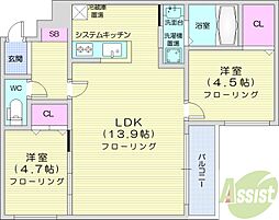 シティプレミア環状通東 2LDKの間取図画像