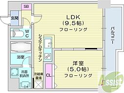 メープル元町 1LDKの間取図画像