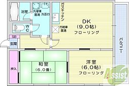 プラチナマンション北21条 2DKの間取図画像