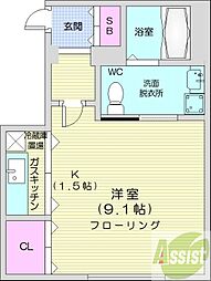 プレステージ札幌 1Kの間取図画像
