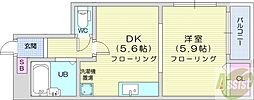 ウインダムヒル医大前 1DKの間取図画像