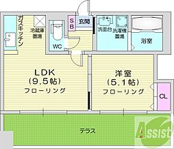 グラスN21 1LDKの間取図画像