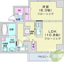 THESERAM円山 1LDKの間取図画像