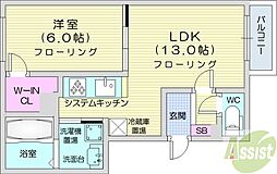 ハスコート本町 1LDKの間取図画像