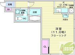 エスペラント 1Kの間取図画像