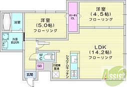 PRIMECOURT麻生 2LDKの間取図画像
