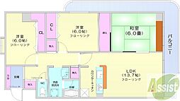 ル・ノール北9条 3LDKの間取図画像