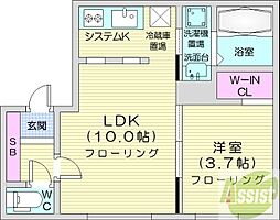 エゾンス西線9条 1LDKの間取図画像