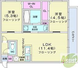 ラフィナート北円山 2LDKの間取図画像