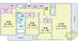 南円山シャトー桂和 3LDKの間取図画像