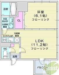 円山シャトー桂和坂下 1LDKの間取図画像