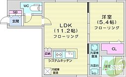 グランメール北22条 1LDKの間取図画像