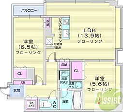 ラフィネタワー札幌南3条 2LDKの間取図画像
