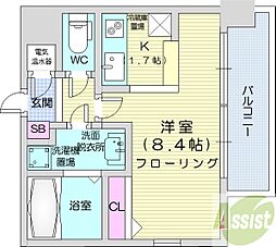 クレジデンス札幌・南4条 1Kの間取図画像