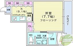 ラフィネタワー札幌南3条 1Kの間取図画像