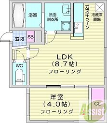 アンコール・福住 1LDKの間取図画像