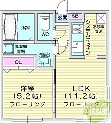 クリスタル・セレニティ 1LDKの間取図画像