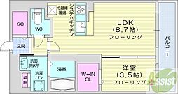 デュオヴェール札幌北大前グレイス 1LDKの間取図画像