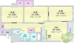 ル・ノール北24条通 3DKの間取図画像