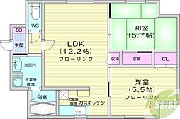 藤井ビル北17条 2LDKの間取図画像
