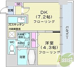 フランセジュール北20条 1DKの間取図画像