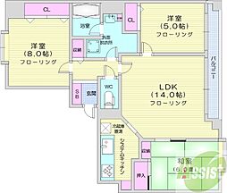 第2九条シャトー桂和 3LDKの間取図画像
