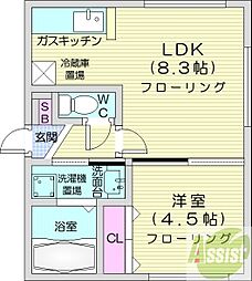 ブランノワールノルド 1LDKの間取図画像