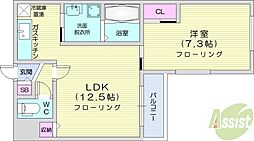 サンライズ・N25 1LDKの間取図画像